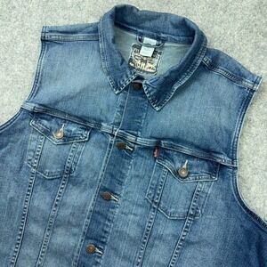 Levi's Denim Vest Womens 3X Blue Trucker Sleeveless Jean Jacket Stretch Casual